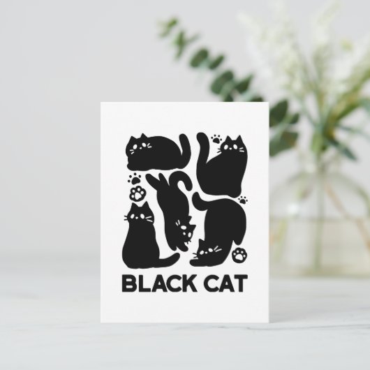 Zwarte kat silhouetten - Schattige katachtige ontw Briefkaart (Staand voorkant)