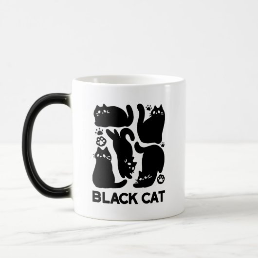 Zwarte kat silhouetten - Schattige katachtige ontw Magische Mok (Links)