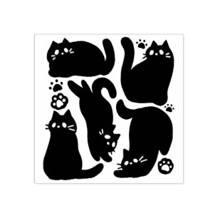 Zwarte kat silhouetten - Schattige katachtige ontw Rubberstempel