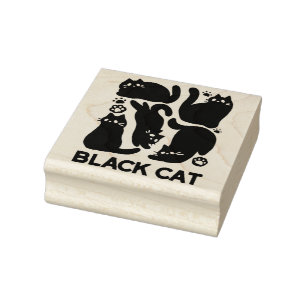 Zwarte kat silhouetten - Schattige katachtige ontw Rubberstempel