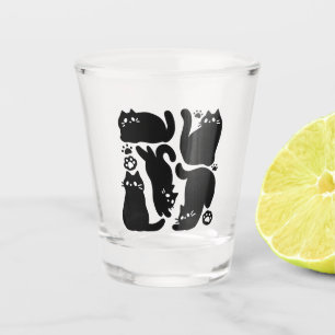 Zwarte kat silhouetten - Schattige katachtige ontw Shot Glas
