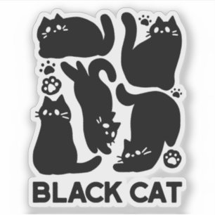 Zwarte kat silhouetten - Schattige katachtige ontw Sticker