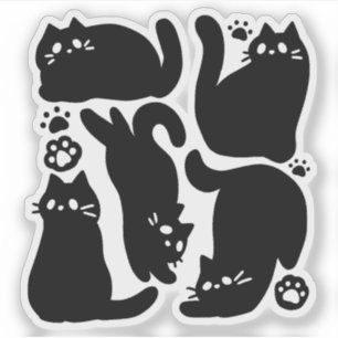 Zwarte kat silhouetten - Schattige katachtige ontw Sticker