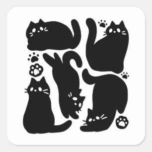 Zwarte kat silhouetten - Schattige katachtige ontw Vierkante Sticker