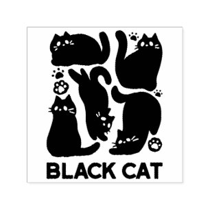Zwarte kat silhouetten - Schattige katachtige ontw Zelfinktende Stempel