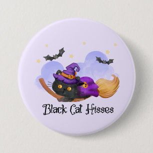 Zwarte kat sisses ronde button 7,6 cm