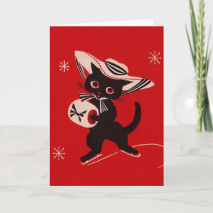 Zwarte Kat Skater Wenskaart Feestdagen Kaart