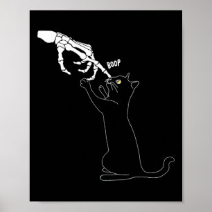 Zwarte kat Skelet Hand Boop Cat Neus Funny Hallow Poster