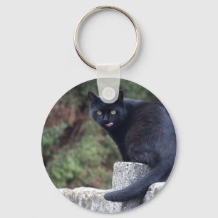 Zwarte kat sleutelhanger