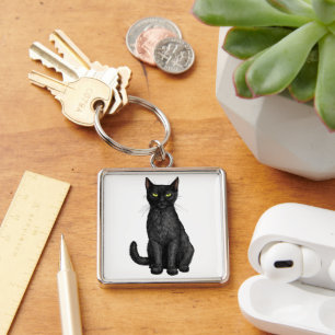 Zwarte kat sleutelhanger