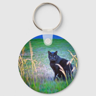 Zwarte kat sleutelhanger