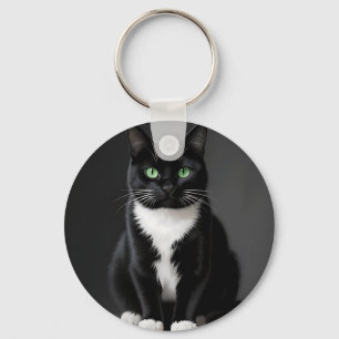 Zwarte Kat Smaragd Ogen Sleutelhanger