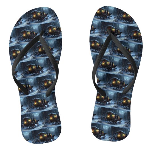 Zwarte Kat Sneeuwachtige Sleigh Ride Kerstmisdecor Teenslippers (Voetbed)