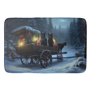 Zwarte Kat Sneeuwrijke Arrenslee Kerst Decoratie Badmat