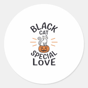 Zwarte Kat Speciale Liefde Halloween Kat Vector De Ronde Sticker