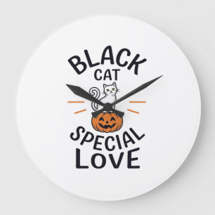 Zwarte Kat Speciale Liefde Halloween Kat Vector On Grote Klok
