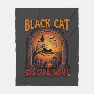 Zwarte Kat Speciale Liefde Halloween Maan Heks Pom Fleece Deken
