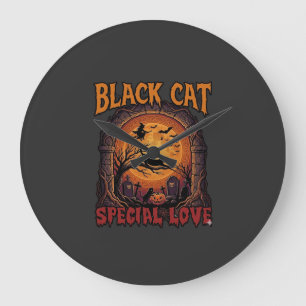Zwarte Kat Speciale Liefde Halloween Maan Heks Pom Grote Klok