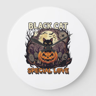 Zwarte Kat Speciale Liefde Halloween Pompoen Volle Grote Klok