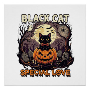 Zwarte Kat Speciale Liefde Halloween Pompoen Volle Perfect Poster