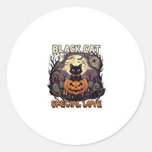 Zwarte Kat Speciale Liefde Halloween Pompoen Volle Ronde Sticker