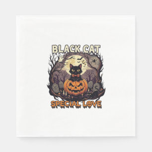 Zwarte Kat Speciale Liefde Halloween Pompoen Volle Servet