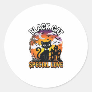 Zwarte Kat Speciale Liefde Halloween Spokenhuis Vl Ronde Sticker