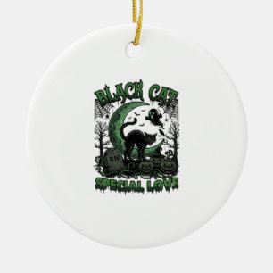 Zwarte Kat Speciale Liefde Haloween Halve Maan Gee Keramisch Ornament