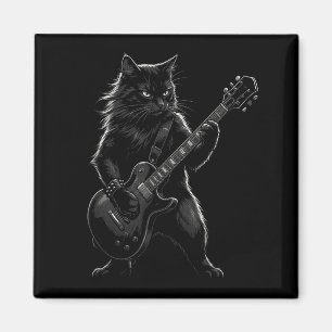 Zwarte kat speelt elektrische gitaar gotische rock magneet