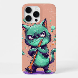 Zwarte Kat Speelt Klarinet Cute Klarinettist Cadea iPhone 16 Pro Max Hoesje