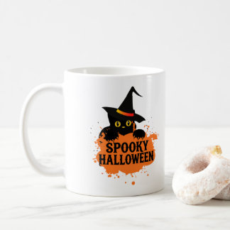 Zwarte kat spooky Halloween koffiemok