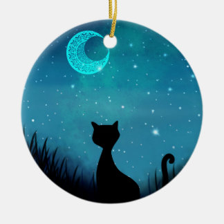 zwarte kat Sterrennacht hemel wassende maan Keramisch Ornament
