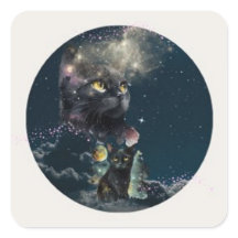 Zwarte kat Sterrennacht Stickers