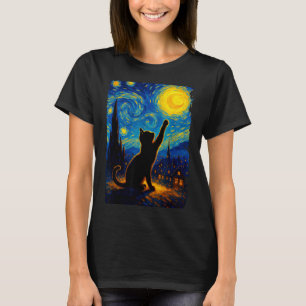 Zwarte Kat Sterrennacht Van Gogh Kat Kat Moeder Ka T-shirt