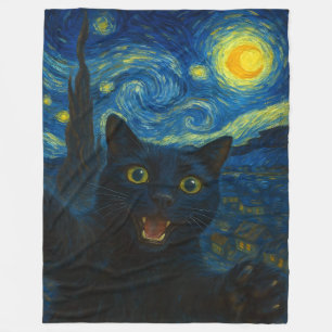 Zwarte Kat Sterrennacht Van Gogh Kat Selfie Fleece Deken