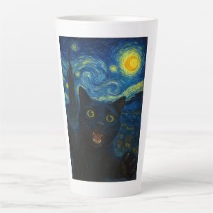 Zwarte Kat Sterrennacht Van Gogh Kat Selfie Latte Mok