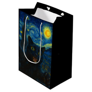 Zwarte Kat Sterrennacht Van Gogh Kat Selfie Medium Cadeauzakje