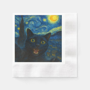 Zwarte Kat Sterrennacht Van Gogh Kat Selfie Servet