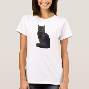 Zwarte kat stevige Ik kijk naar je T-shirt