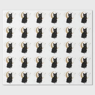 Zwarte kat sticker cadeaupapier