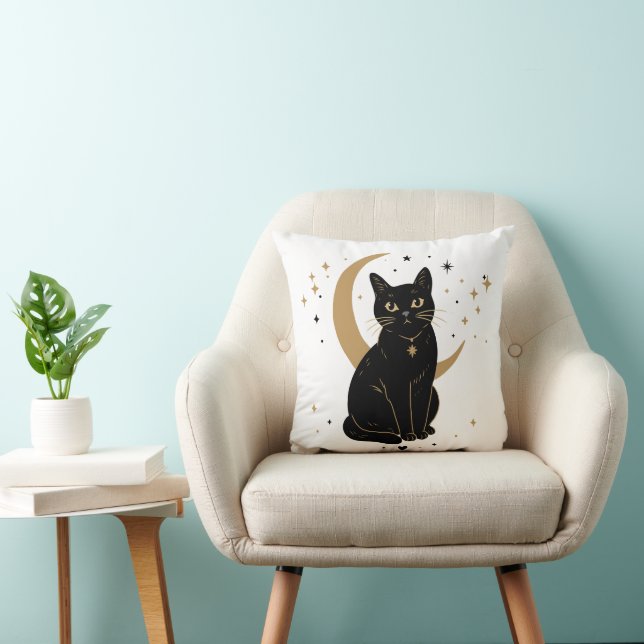 Zwarte kat sticker kussen (Stoel)