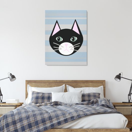 Zwarte kat, strepen canvas afdruk (Insitu (Slaapkamer))