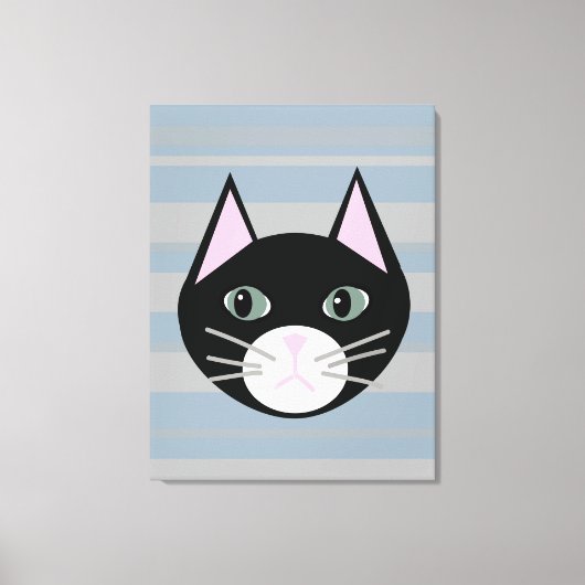 Zwarte kat, strepen canvas afdruk (Voorkant)