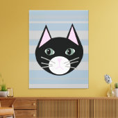 Zwarte kat, strepen canvas afdruk (Insitu (Woonkamer))