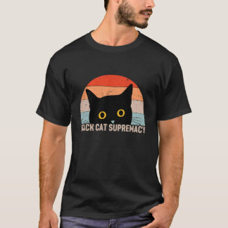 Zwarte Kat Suprematie Retro Zonsondergang Zwarte K T-shirt