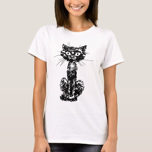 Zwarte kat t-shirt (Voorkant)