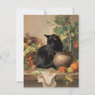 zwarte kat te midden van herfstvruchten briefkaart