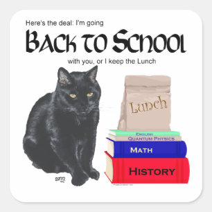 Zwarte Kat Terug naar School Vierkante Sticker