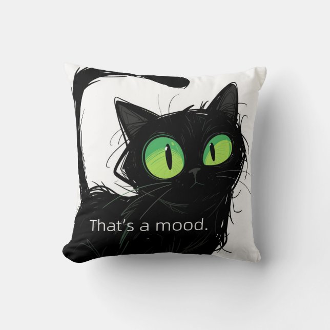 Zwarte kat "That's a Mood" Polyester Kussen (Voorkant)