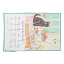 Zwarte Kat & Theepartij Keukenhanddoek Kalender